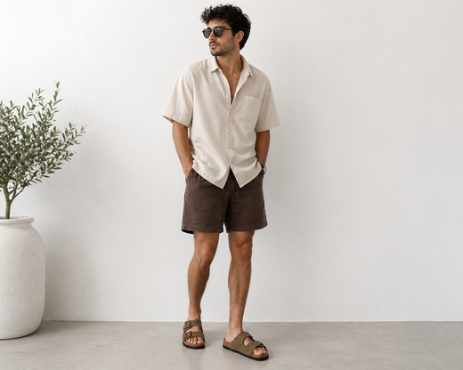 Sandalo da uomo in pelle beige con doppia fibbia