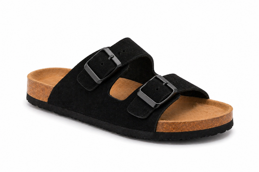 Sandale pour homme en cuir noir avec double boucle