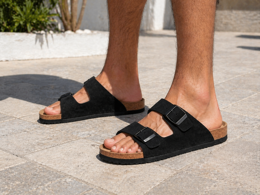 Sandalo da uomo in pelle nera con doppia fibbia