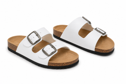Sandale plate pour homme en cuir blanc avec double boucle
