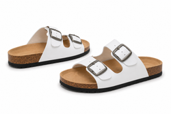 Sandale plate pour homme en cuir blanc avec double boucle