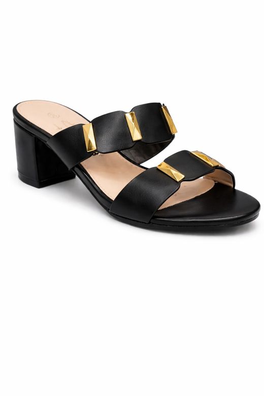 Sandale sans talon avec détails dorés, noire