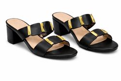 Sandale sans talon avec détails dorés, noire