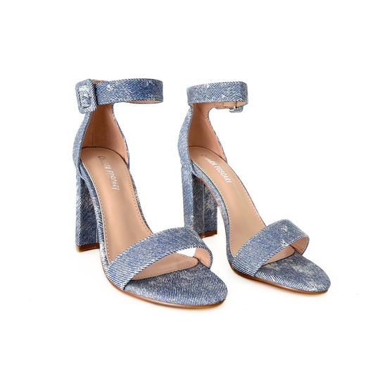Sandália Erynn com salto efeito jeans azul