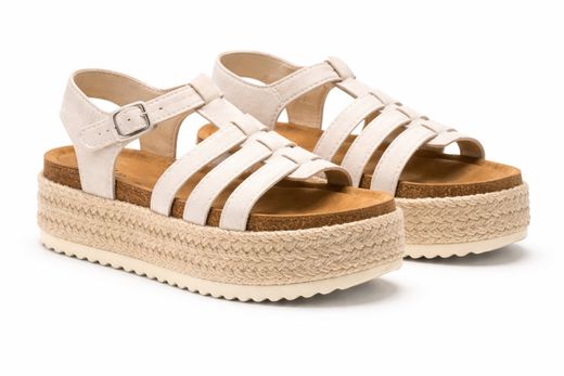 Sandália plataforma bege mediterrânica