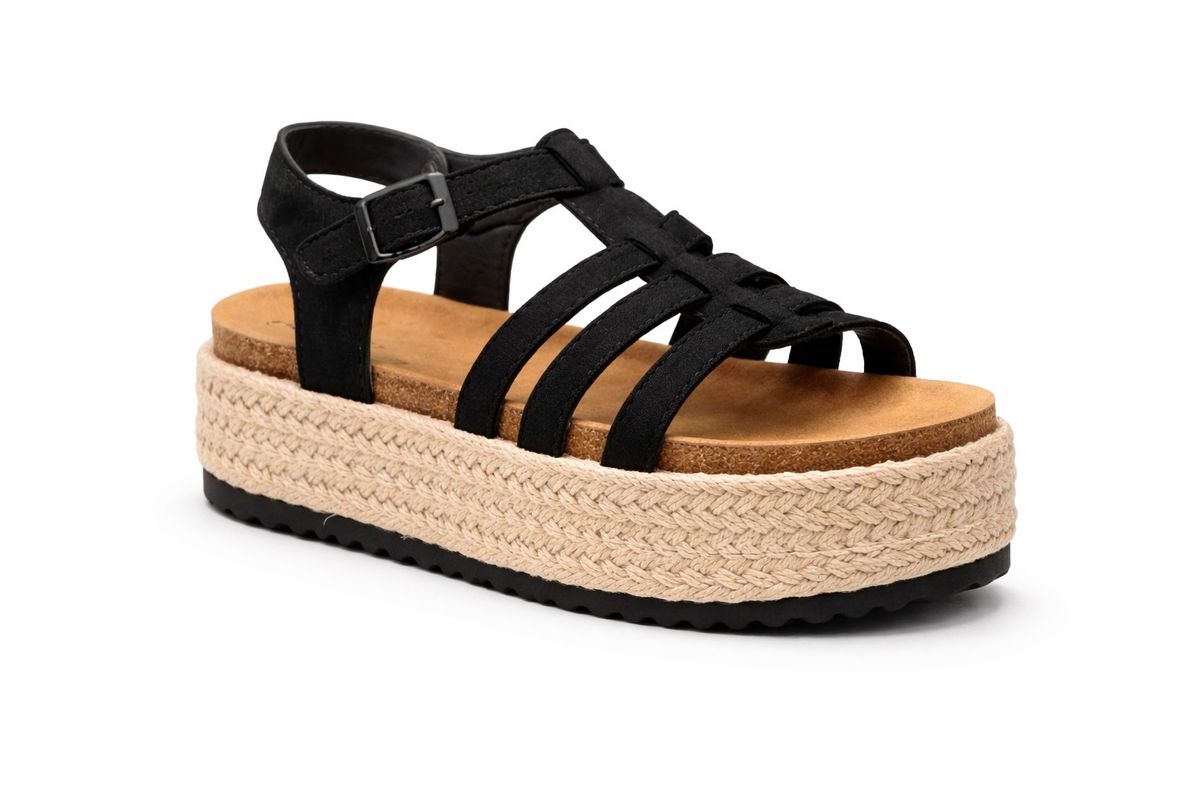 Sandalia Mediterránea Plataforma Negro 36