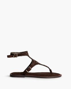 Sandália rasa perfurada com fivela dupla, castanha, marca Corina, REF M6430