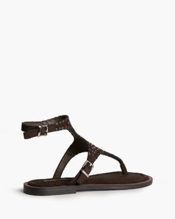 Sandália rasa perfurada com fivela dupla, castanha, marca Corina, REF M6430