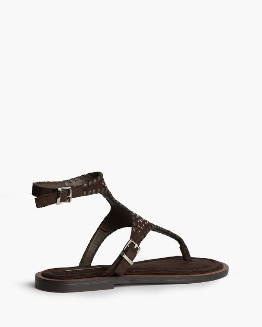 Sandália rasa perfurada com fivela dupla, castanha, marca Corina, REF M6430