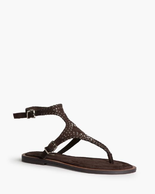 Sandália rasa perfurada com fivela dupla, castanha, marca Corina, REF M6430