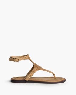 Sandália rasa perfurada com fivela dupla, cor camel, marca Corina, REF M6430