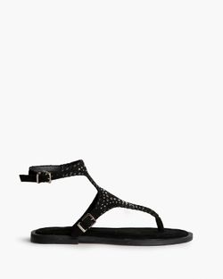 Sandália rasa perfurada com fivela dupla, preta, marca Corina, REF M6430