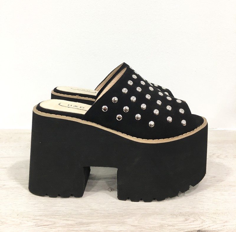 Sandalia Plataforma Tachuelas Negro Zapatos Calzados
