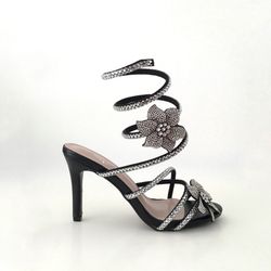Sandalo con tacco a spirale glamour nero
