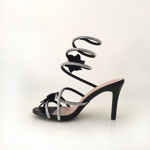 Sandalo con tacco a spirale glamour nero