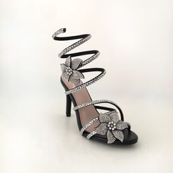 Sandalo con tacco a spirale glamour nero