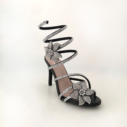 Sandalo con tacco a spirale glamour nero