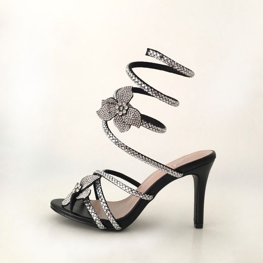 Sandalo con tacco a spirale glamour nero