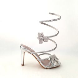 Sandalia Tacón Glamour Espiral Plateado