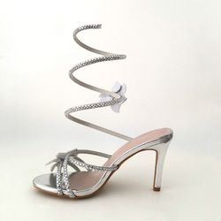 Sandalia Tacón Glamour Espiral Plateado