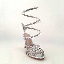 Sandalia Tacón Glamour Espiral Plateado