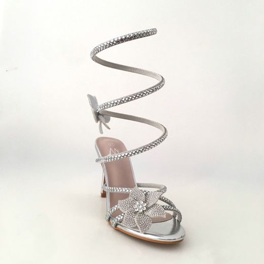 Sandalia Tacón Glamour Espiral Plateado