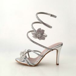 Sandalia Tacón Glamour Espiral Plateado