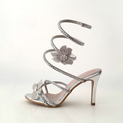 Sandalia Tacón Glamour Espiral Plateado