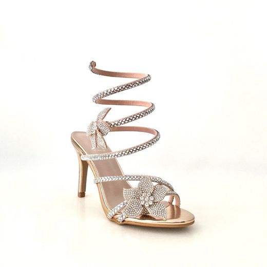 Sandalo con tacco glamour a spirale rosa