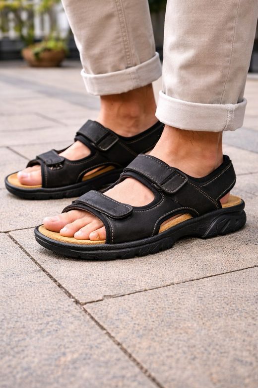 Sandalo da uomo in pelle per tutti i terreni nero
