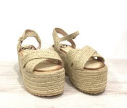 Sandalias Mujer Plataforma Esparto Natural Tiras Cruzadas