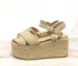 Sandalias Mujer Plataforma Esparto Natural Tiras Cruzadas