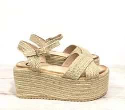 Sandalias Mujer Plataforma Esparto Natural Tiras Cruzadas