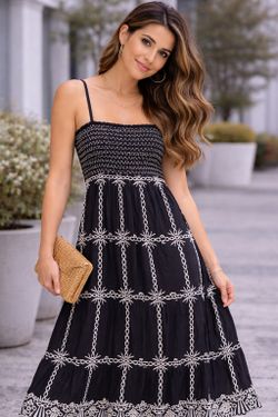 Vestido Boho Con Nido de Abeja Negro