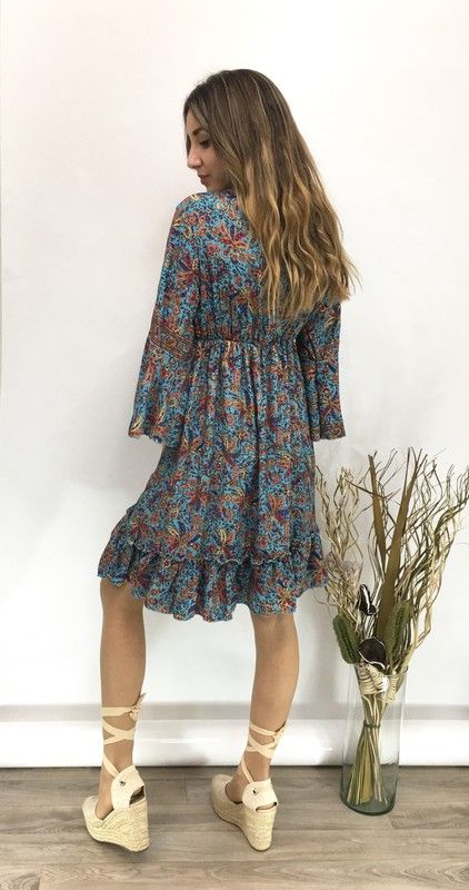 Vestido Boho Corto Azul