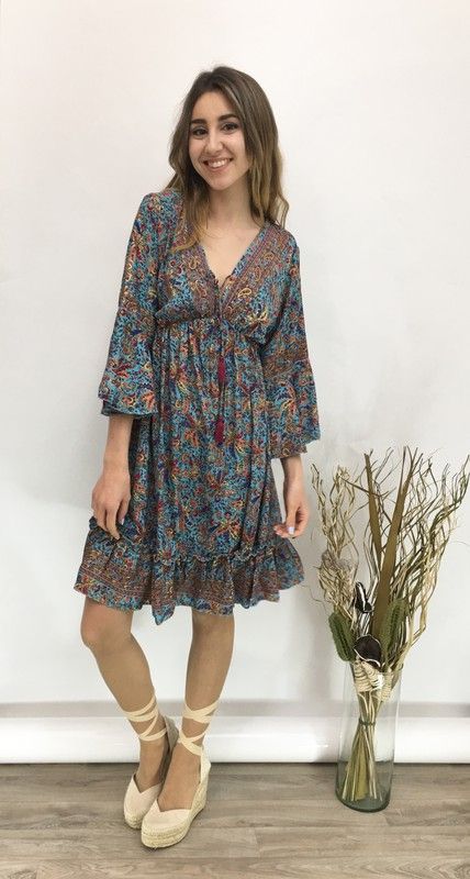 Vestido Boho Corto Azul