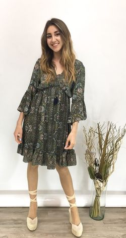 Vestido Boho Corto Verde