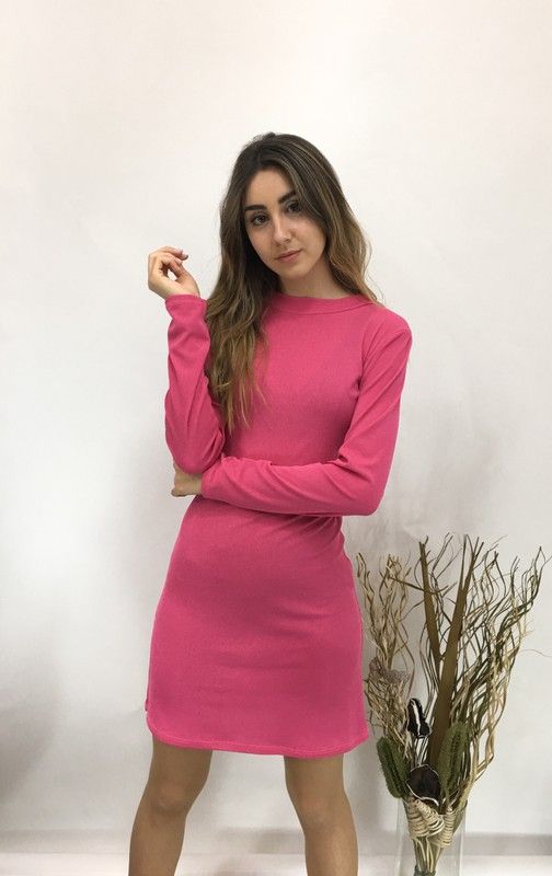 Vestido De Punto Ajustado Fucsia