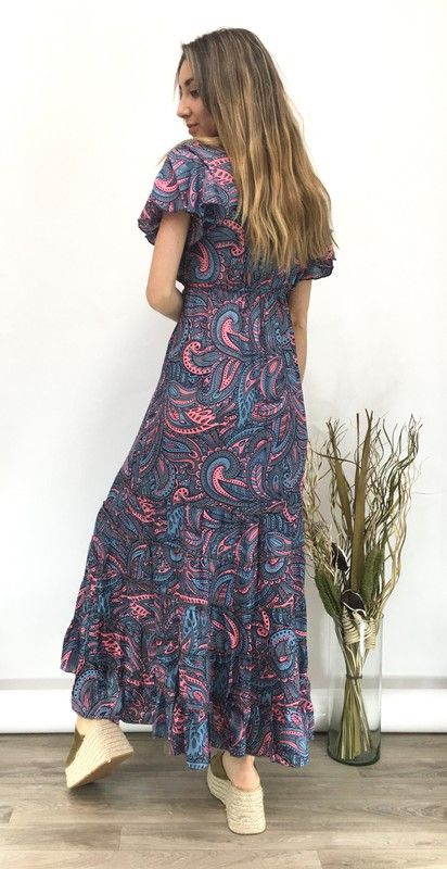 Vestido Largo Estampado Indio Gris