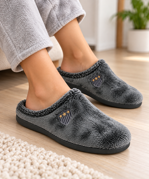 Pantoufles pour homme marron avec écusson
