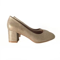 Zapato Tipo Salón Para Mujer Con Tacón Ancho Oro