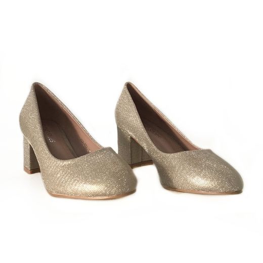 Zapato Tipo Salón Para Mujer Con Tacón Ancho Oro
