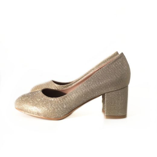 Zapato Tipo Salón Para Mujer Con Tacón Ancho Oro