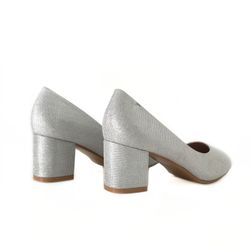 Zapato Tipo Salón Para Mujer Con Tacón Ancho Plata
