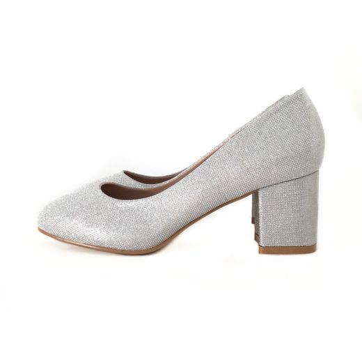 Zapato Tipo Salón Para Mujer Con Tacón Ancho Plata
