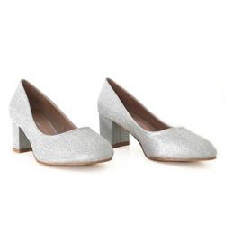 Zapato Tipo Salón Para Mujer Con Tacón Ancho Plata