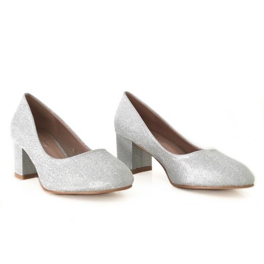 Zapato Tipo Salón Para Mujer Con Tacón Ancho Plata
