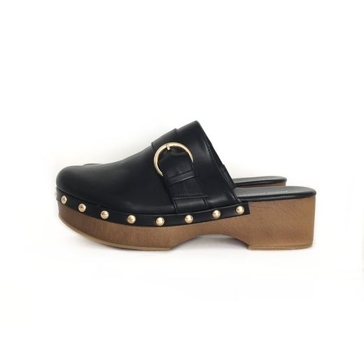 Zueco Cerrado Con Tacón Para Mujer Negro