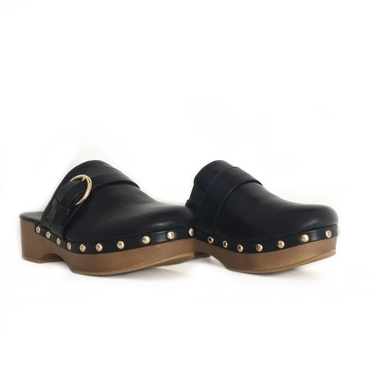 Zueco Cerrado Con Tacón Para Mujer Negro