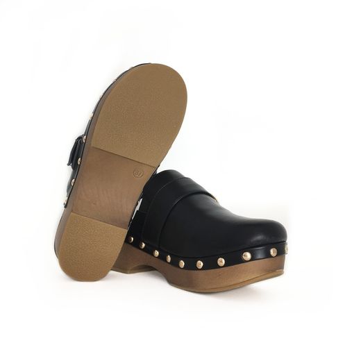 Zueco Cerrado Con Tacón Para Mujer Negro